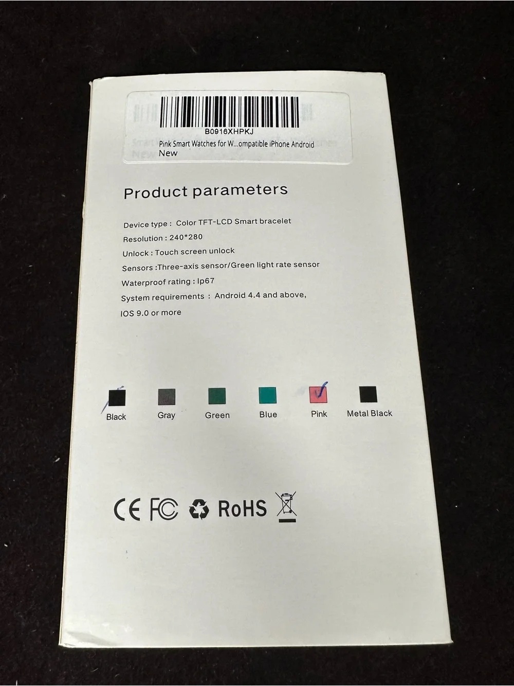 AllCall Large Screen Smart Watch Health Tracker Fitness Bracelet - Black / NIB